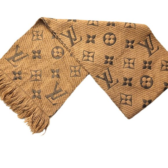 Louis Vuitton Accessories - Louis Vuitton LV Camel Tan/Light Brown Gray Monogram Logomania Scarf Pre-Owned